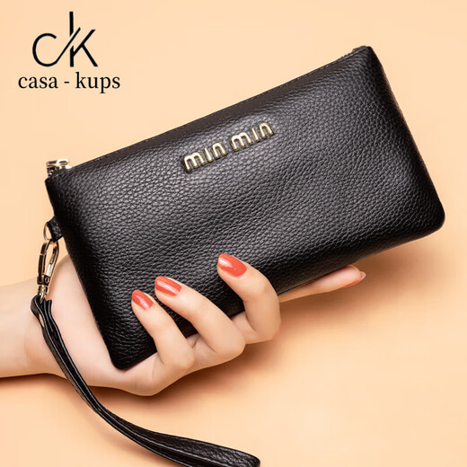 Casa-kups embrague billetera para mujeres larga 2024 nueva billetera de monedas de moda de moda ultra delgada bolso de cuero suave bolso de mano de mano negro