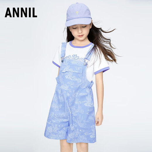 安奈儿（Annil）【商场同款】童装女童背带裤短裤夏时尚AG426648 紫调花 150