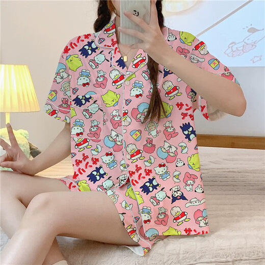 Katie Koreanische Version von Ins Pyjamas für Frauen im Sommer Neue hochwertige kurzärmelige dreiteilige Set von Internet-Promi-Heimkleidung, die draußen getragen werden können. KK14134 L [Vorgeschlagen 100-120 Jin [Jin entspricht 0,5 kg]]]