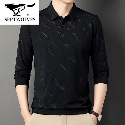 Sieben Wölfe offizielles Flaggschiff Sommereis Seiden Herren T-Shirt Langarm New Sleeve New Middle Casual Herren Dünner Papa T-Shirt 829 Gray M 48/165