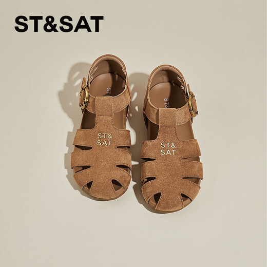 
Saturday Roman sandals for women flat bottom bag head retro casual trend 2025 summer new fashion versatile camel 37 (235mm) standard code