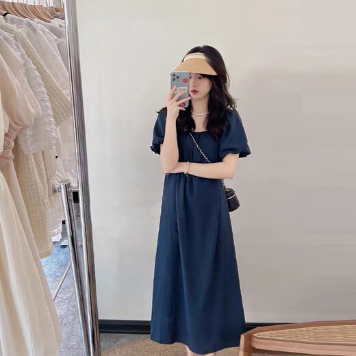 Jingqi (JOYNCLEON) maternity dress summer thin dress trendy mother fresh maternity summer dress small Korean version maternity dress blue L
