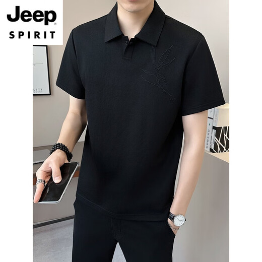 JEEP SPIRIT新中式POLO.衫男士短袖t恤夏季棉麻2025新款亚麻潮流翻领半袖 军绿色 L (体重范围110-125斤)