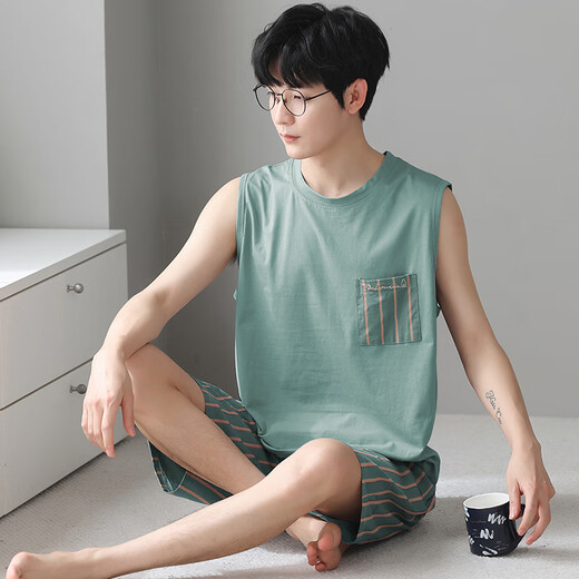 Langsha Pajamas de hielo para hombres Pajamas para hombres VEST Summer Maneveless Modelo delgado Modelo de ropa modal Conjunto de ropa para el hogar 2025 Nuevo modelo 12023 3XL Recomendado 160-185Jin [Jin es igual a 0,5 kg]