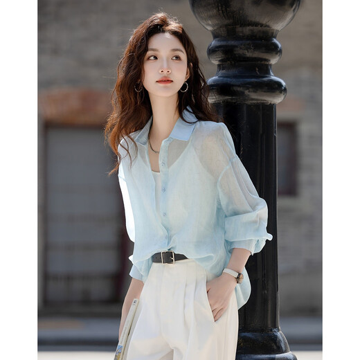 Demana Letter Party Spring and Autumn Dopamine Lyocell Gradient Print Lapel Shirt Light Shirt Women's Top