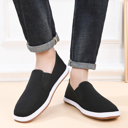 Old Beijing cloth shoes, comfortable, breathable, soft-soled men's shoes, casual, lightweight, versatile, fashionable, authentic handmade cloth, dark night black D-2 39 (245mm) simple and elegant