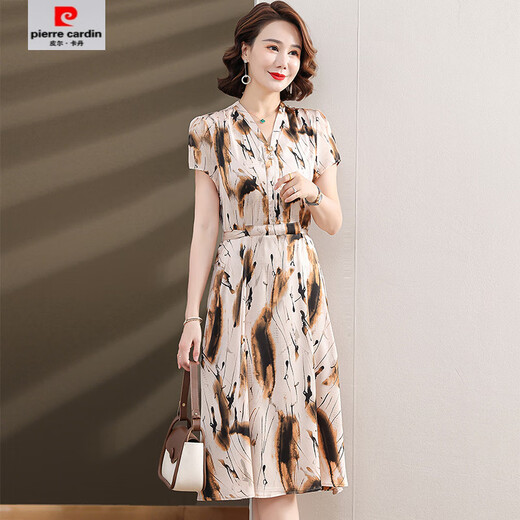 皮尔卡丹（pierre cardin）【1392人收藏】夏季显瘦妈妈气质连衣裙2025年新款时尚中老年妈妈 蓝色 L (建议90-100斤左右)