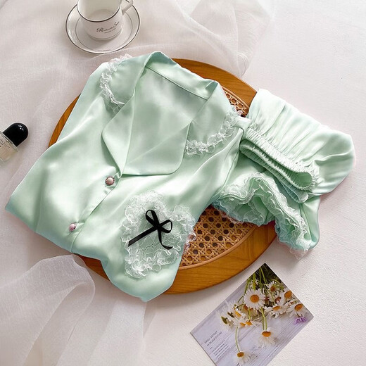 Victoria's Secret Pajamas Women's Princess Style Summer Ice Silk Short Sleeve Shorts Home Clothes Suit Lace 2025 New YX9214 M Female Recommended Weight 80-105Jin Jin is equal to 0.5 kg