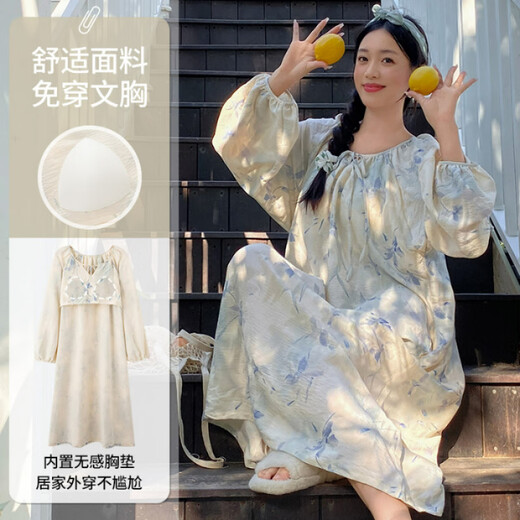 Dan Nanwei 2024 Nuevo estilo dulce y lindo Cloud Algodón de algodón largo con almohadilla de pecho para la primavera y otoño de la falda larga de la ropa del hogar 13064 2xl 175