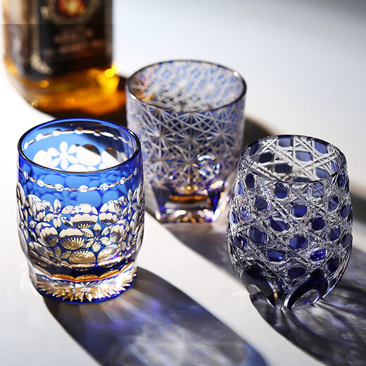 Sailoto Edo Kiriko K9 starburst cup high-end handmade lead-free crystal cup whiskey foreign cup crystal cup gift cup single black gift box ink orchid crane crystal 0ml