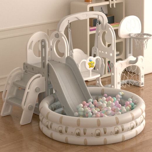 Slide Swing para niños en el hogar cubierto de dos en uno Bebé Diaje Baby Small Climbing Ocean Ball Pool Combinación Castle Gray and White Clásico Tres en uno