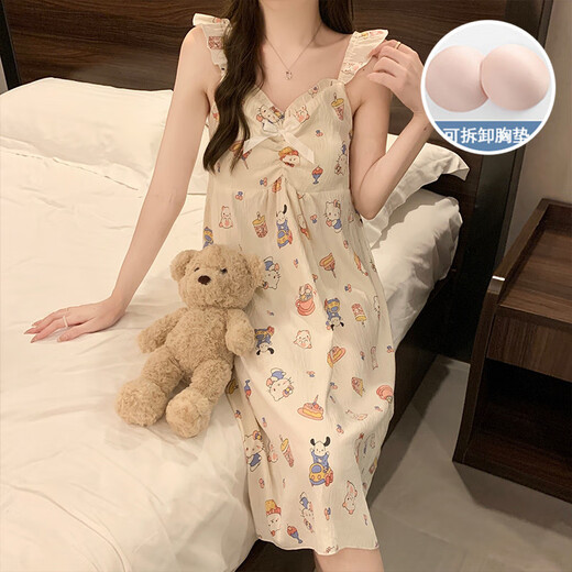 Jingpufei HelloKitty Yunduo cotton pajamas women's suspender nightgown cute chest pad home clothes 9922# nightgown-with chest pad XL 170