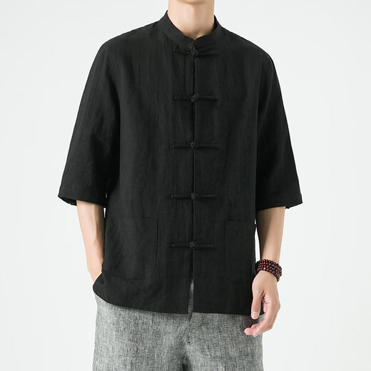 
Yu Zhaolin summer Chinese style linen short-sleeved Tang suit men's retro five-point sleeve Hanfu cotton linen lay Buddhist suit large size half-sleeved tea suit khaki thin style YM001 2XL [150-165Jin[Jin equals 0.5 kg]]