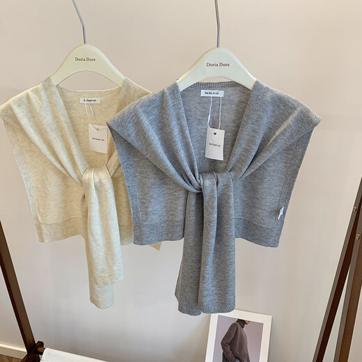 Vested summer thin knitted shawl for women air-conditioned room with temperament fake collar and shoulder scarf with skirt warm beige