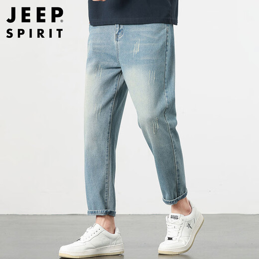 JEEP SPIRIT吉普牛仔裤男春夏季高街休闲裤子男士水洗小脚九分裤 蓝色  32 