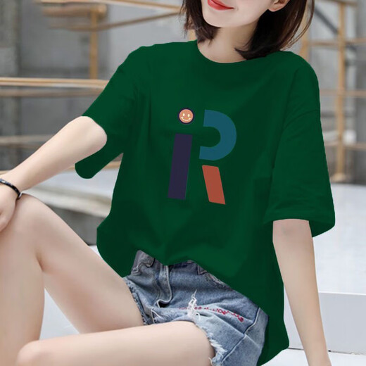 
With pure YISHION2025 new pure cotton short-sleeved T-shirt for women in summer loose and slim Korean-style printed bottoming half-sleeved top trendy 1050# purple [pure cotton] XL [recommended 135-155Jin [Jin equals 0.5 kg]]