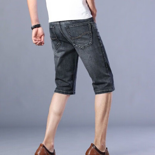 森马（Semir）商场同款男装夏季男士薄款牛仔短裤直筒宽松弹力大码休闲裤男裤子 [2条短裤]866烟灰+517黑色 34 (2.7尺146-157斤