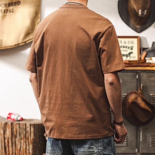 真维斯（Jeanswest）美式复古300g重磅亨利领短袖男款夏季宽松纯棉T恤潮牌男士Polo衫 蓝色 M 【适合100-125斤】