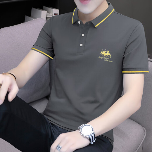 
Yuankouzhu Flour Cotton Paul embroidered Polo shirt for men slim short-sleeved T-shirt for summer lapel top breathable half-sleeved T-shirt S5012 model carbon gray M suitable for 95-115Jin [Jin equals 0.5 kg]