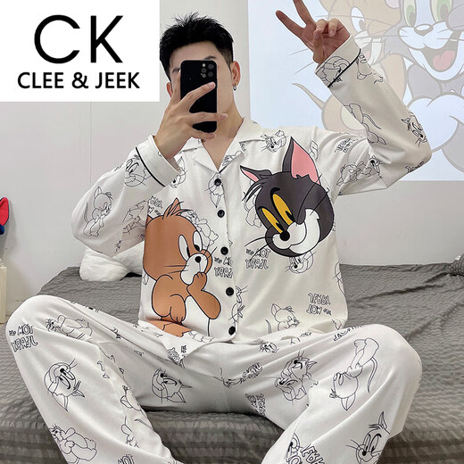 Clee/Jeek Herren-Pyjamas langärmelige Hose Frühling und Herbst Dünne Student Cartoon Teenager Herren-Männer großer Heimkleidung 9901 Männermodell M Standard (High 165100jin [Jin gleich 0,5 kg]))