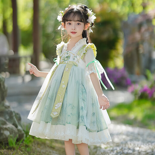 Annie Youer Hanfu Girls Sommerkleidung chinesische Stil Prinzessin Kleid Kinder Ancient Tang Style Girl Super Fairy Kleid Grün 120
