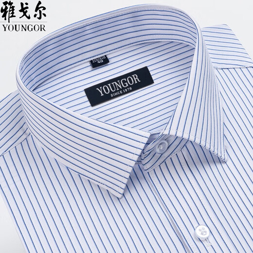 雅戈尔长袖衬衫男士2025新款中年休闲高端免烫纯棉条纹休闲衬衣服 6621 38 建议70-95斤