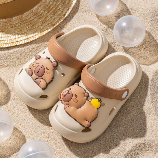 Pig Daddy Children's Slippers Summer Boy Baby 3-6 Years Old Girl Infant Indoor Bath Non-Slip Soft Bottom Hole Shoes Khaki 14