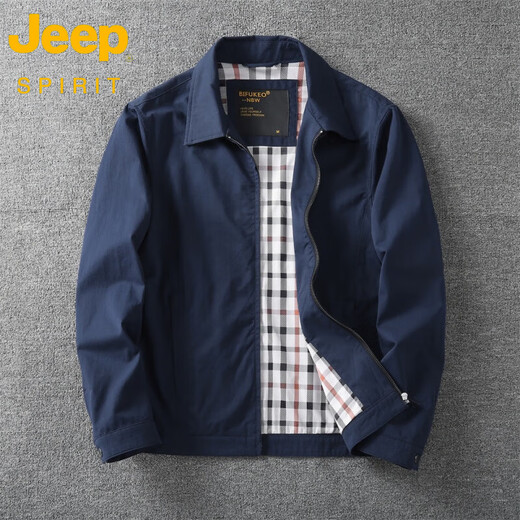 JEEP SPIRIT pure cotton executive jacket men's 2025 spring and autumn new style casual lapel top for young and middle-aged men royal blue 2422 L 135-150Jin Jin equals 0.5 kg