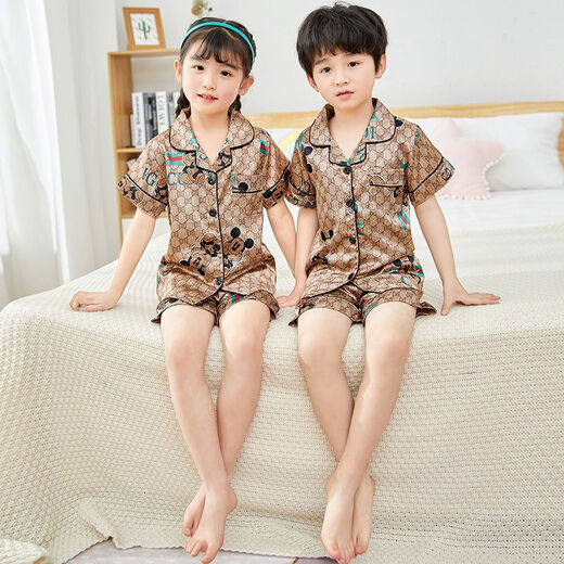 莫代尔夏季儿童短袖冰丝睡衣男童女童宝宝可外穿小中大童薄款家居服套装 677#男童【一套】 均码 (12) 码建身高115-125cm