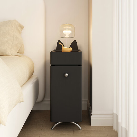 Hengque extremely narrow bedside table creative simple wall gap cute compact new style personalized cartoon black bedside table 684 solid wood 20*45cm-double layer-off-white fully equipped (no installation required, ready to use out of the box)
