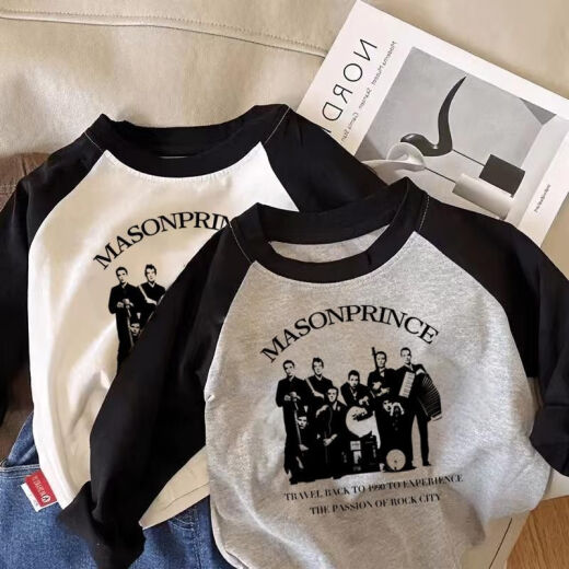 Hualin Fashion 2025 Herbst Koreanische Version des langärmeligen Hemdes für Kinder für Jungen Lose Basishemd Schwarz-Weiß-Lappen-Schulter 11304 Band M 90c