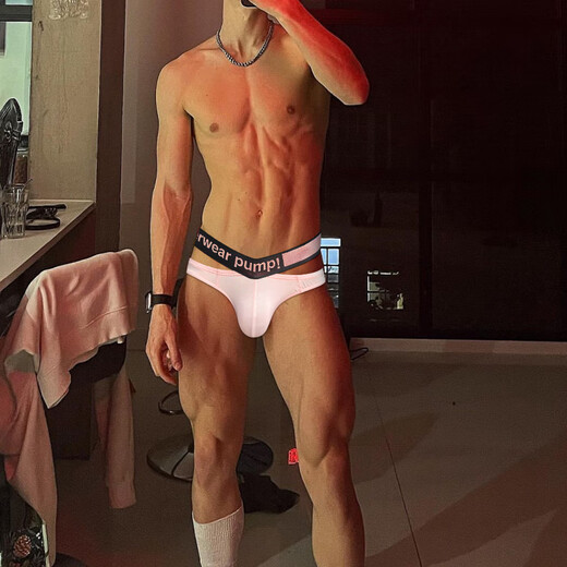 
Men's thong laser belt low waist sexy breathable T-trousers for young boys lifting hips double belt triangle T-shaped black M