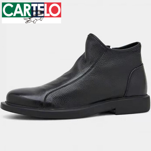 卡帝乐鳄鱼（CARTELO）马丁靴男真皮头层牛皮高帮男鞋透气休闲单层皮鞋时尚切尔西靴 黑色单鞋特l价品牌断码 40