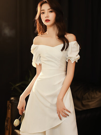 婉览领证登记白色小晚礼服平时可穿小个子宴会气质法式订婚连衣裙夏季 952  白色 S