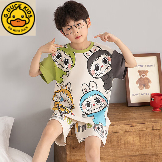 G. Duckkids Kinderpyjama Pure Cotton Kurzärmel 2025 Sommer neuer Rabubu Little Boy Anzug Junge Home Kleidung Labubu N693 Chinchilla 110 cm/10 Größe [103-112 cm]