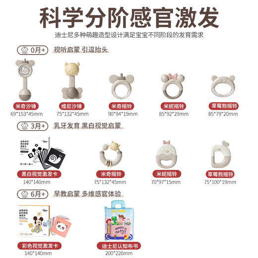 Disney Geschenkbox für Neugeborene, Babyspielzeug, Treffen, Geschenk, Stoffbuch, Rassel, Geschenk, hochwertiges Vollmond-Geschenk, 0–6 Monate