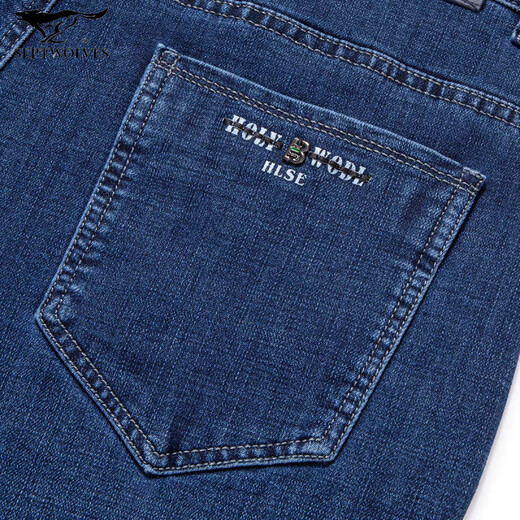 Seven Wolf (SW1960) Sommer Dünne Baumwollstrecke Jeans Herren Straight Lose Middled Daddy Cloddy Herrenhosen Geschäfte Casual Long Hosen mittlere Blau (3881 Frühlings- und Herbststil) regulär 34 (2 Fuß 7)