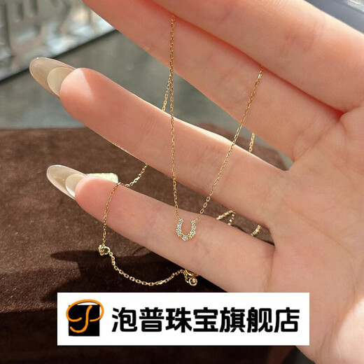 Popu exquisite s925 sterling silver 14k gold U-shaped horseshoe ring pendant necklace with simple temperament and high-end clavicle chain for women U-shaped horseshoe ring necklace single/gold