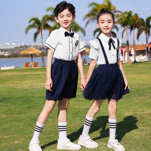 G.DUCKKIDS小黄鸭幼儿园园服夏装儿童校服套装小学生夏季班服英伦毕业照服装 6630-1女童套装 130 建议120-125cm5-6岁