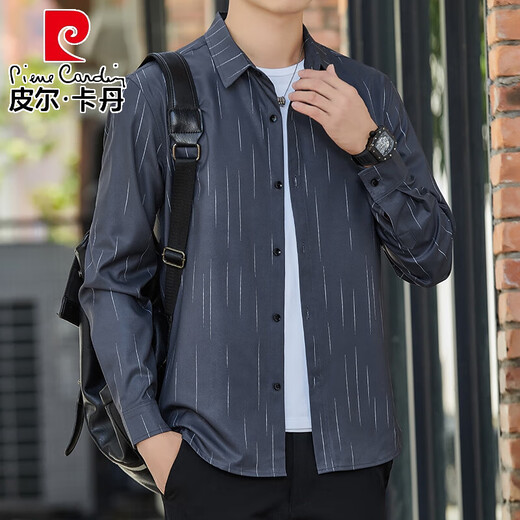 Pierre Cardin Camisa de manga larga para hombres Summer Seda de seda fresca de estilo solar de estilo delgado y camisa externa transpirable Chaqueta suelta y madura 6169 Negro M 90-110Jin [Jin iguala 0.5 kg]