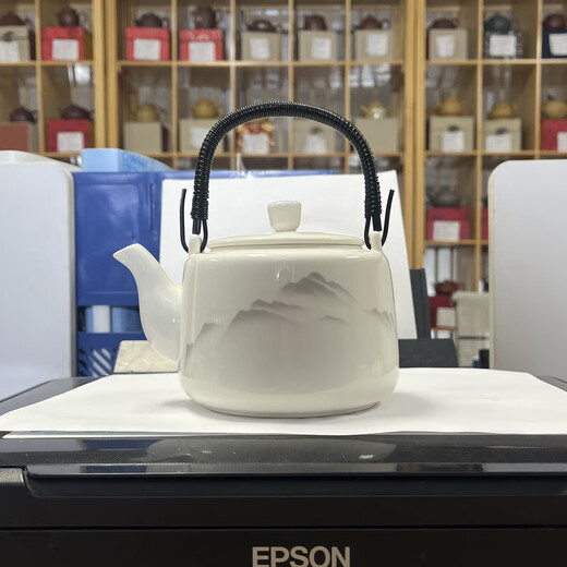 Suet-fat jade porcelain teapot one pot and two cups tea set large capacity household cold kettle Chinese teapot tea cup 600ml teapot single pot - Yunhai