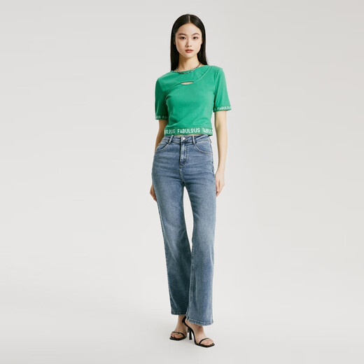 VEROMODA T-shirt Women's 2023 Spring and Summer New Casual Versatile Ribbed Splicing Letter Short Sleeves 323101022