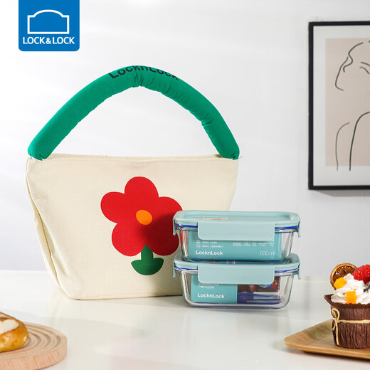 Lock Lock (Lock/Lock) Caja de lonchera de vidrio Calefacción de microondas Especial Tazón Fruit Bento Box Office Trabajador de cuestión de alimentos con caja de almuerzo *2 Mint Blue LNG428S6630ml