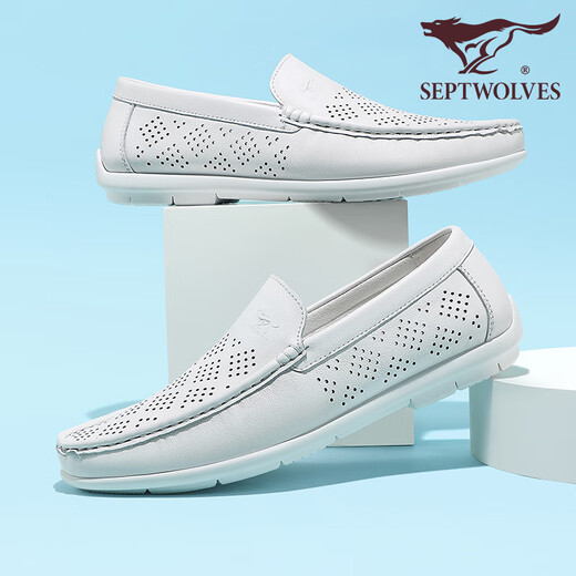 Siete zapatos para hombres de lobo para zapatos de frijoles de vaca nuevos de la capa superior de verano para hombres de negocios para hombres zapatos loafer zapatos de cuero transpirable sin deslizamiento blanco 9926 42