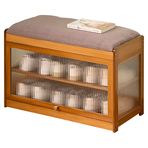 Old bamboo craftsman's home entry shoe changing stool, door shoe cabinet, integrated stool storage rack, entrance shoe stool, sit-on soft shoe rack