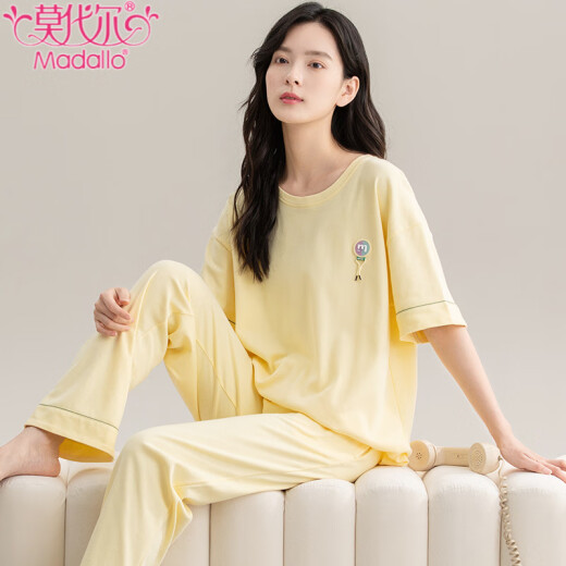 莫代尔睡衣女夏季新款纯棉短袖长裤夏天休闲宽松女士可外穿家居服套装 CM65028【女】 Z9716 M 【建议80-100斤穿】