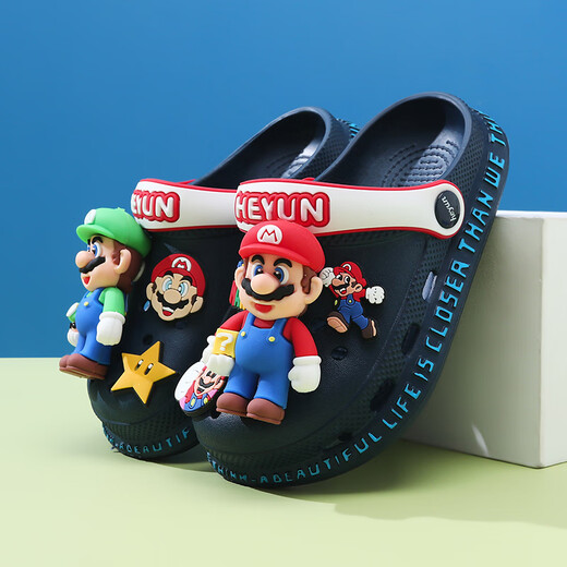 Changxiang Huili Mario Chaussures de trou pour enfants Sandales garçons pour l'été Nouveau style intérieur non glissé bébé Big Boys Beach Shoes Royal Blue [Mario] 33
