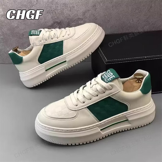 CHGF height-enhancing shoes for men in spring and summer breathable board shoes for men versatile white shoes casual shoes for men invisible height-enhancing shoes for men 9906 white and green [leather surface]-enhancing height 8cm 43 (sports size)
