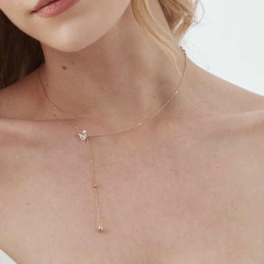 Chi Xing RandomCrush Star Shift 14K Gold Water Drop Pendant Water Necklace Adjustable Design Necklace 14K Gold Natural Crystal (Spot 48h Delivery) Live Mouth 46cm