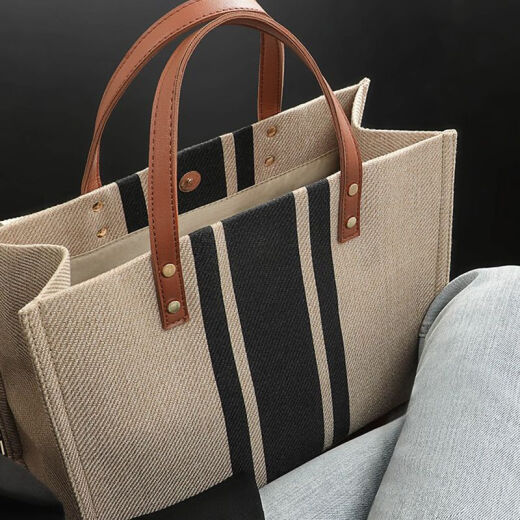Orange Bag New 2023 Bag Women's Bag Handheld Summer Large Capacity Mommy Canvas Cloth Crossbody Single Shoulder Tote Bag 9930 Stripe Black-